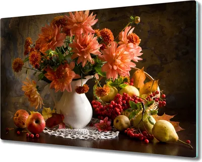 Produktbild von Coloray Hackbrett Herdabdeckplatte 80x52 cm Küchenbrett Kochplattenabdeckung Schneidebrett - Malerei Blumen Früchte