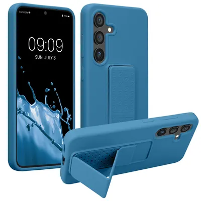 Produktbild von kwmobile Handyhülle für Samsung Galaxy S24 Hülle - TPU Silikon Case mit Fingerhalter und Stand - Schutzhülle Cover in Karibikblau