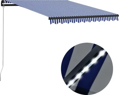 Obrázok produktu pre Ručne zaťahovacia markíza s LED 300x250 cm modro-biela