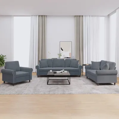 Obrázok produktu pre vidaXL 3-dielna sedacia súprava s vankúšmi Dark Grey Velvet