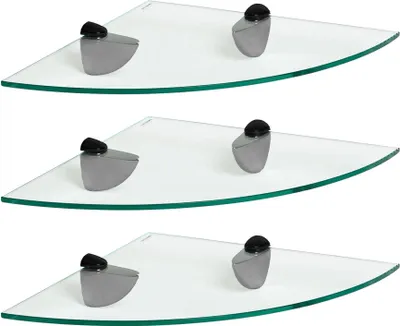 Produktbild von Harbour Housewares Eckregale aus Glas, schwebend – 30 cm – Transparent/Schwarz – 3er-Pack