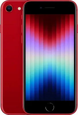 A red iPhone SE 2022 is shown from the front and back.
