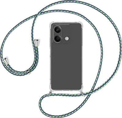 Produktbild von Handykette Backcover-Schutzhülle mit Band (Metall silberfarben) für Xiaomi Redmi Note 13 5G - grün/blau/weiß