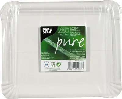 Zdjęcie produktu dla Papstar jednorazowe talerze papierowe kwadratowe 165 x 200 mm czysta biel 250 szt