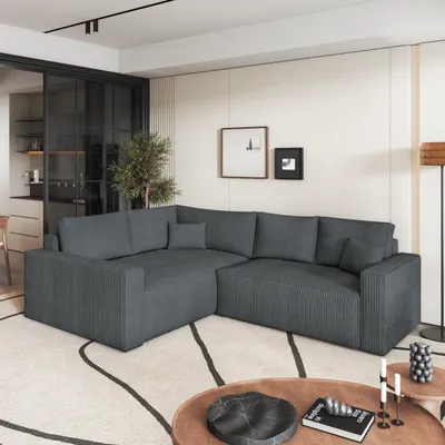 Produktbild von Masseno Ecksofa ERONIS L-S mit Schlaffunktion L-Form, Sofa mit Bettkasten, Wohnzimmersofa, Couch, Soffa, Bettsofa, Couchgarnitur- Grau, POSO 60