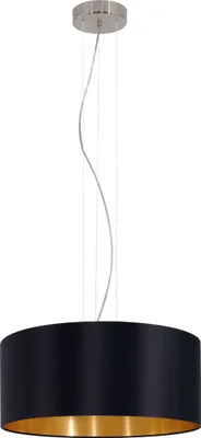 Produktbild von EGLO Pendellampe Maserlo, 3 flammige Textil Pendelleuchte, Hängeleuchte aus Stahl in Silber und Stoff in Schwarz und Gold, E27 Fassung, Ø 53 cm