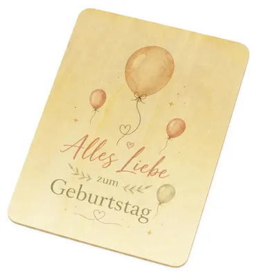 Produktbild von Postkarte Holz Alles Liebe zum Geburtstag - Ballons Grußkarte Mit Spruch: Alles