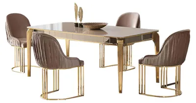 Immagine prodotto di Set da pranzo sala da pranzo tavolo sedie beige 5 pezzi tavolo in legno