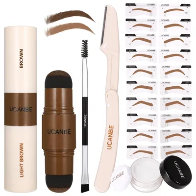Produktbild von 25-teiliges Set mit Augenbrauen-Stempeln und -Schablonen, inklusive Pinsel