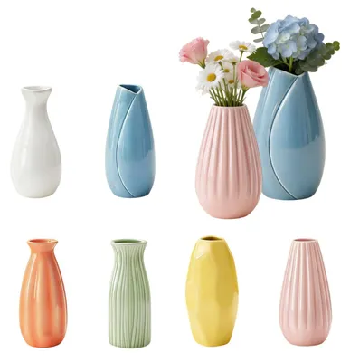 6er-Set Keramikvasen, 12 cm, bunt, Boho-Design, glänzend