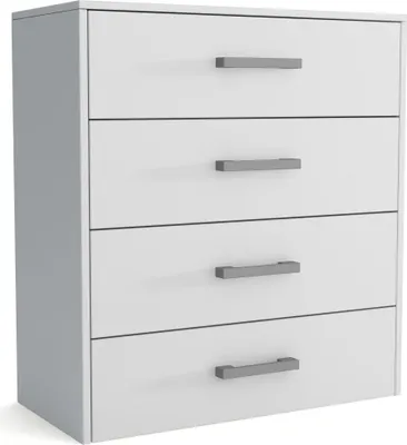 Produktbild von Masseno Kommode SCALINI 75 cm Sideboard mit 4 Schubladen für Wohnzimmer Schlafzimmer Modern 75x33x82 cm Weiß / Weiß