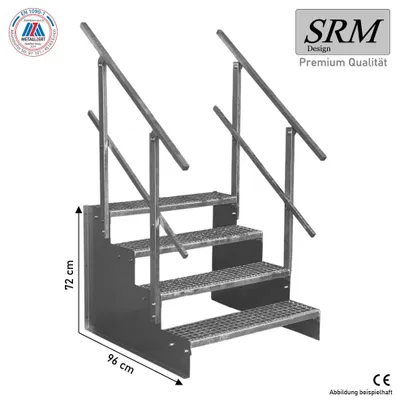 Produktbild von 4 Stufen Standtreppe Modell 2 verzinkt, Breite 90 cm, Höhe 72 cm 2x Geländer Eckig