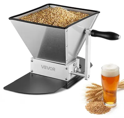 Image de Moulin à céréales manuel VEVOR avec 2 cylindres en acier inoxydable, trémie (4 L) et socle métallique, moulin à malt pour brasseurs amateurs, moulin à céréales manuel réglable pour le brassage de la bière de blé et moulin à grains pour le malt d'orge et le blé