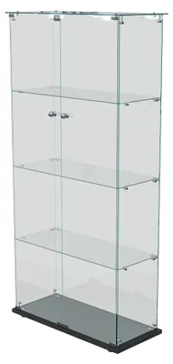 Produktbild von Glas Vitrinenschrank - Doppeltür - 4 Ebenen aus gehärtetem Glas - Beleuchtete staubdichte Sammelvitrine - Für Wohnzimmer und Geschäft - Schwarz