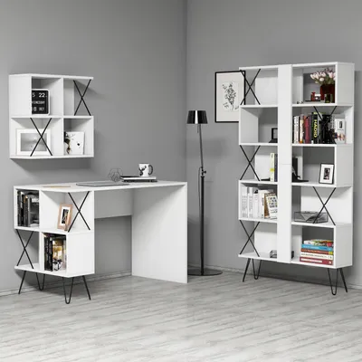 Produktbild von Skye Decor, Extra 2 - White, Schreibtisch und Bücherregal, Weiß, 100 % MELAMINBESCHICHTETE SPANPLATTEN, 120 x 60 x 78,8 cm