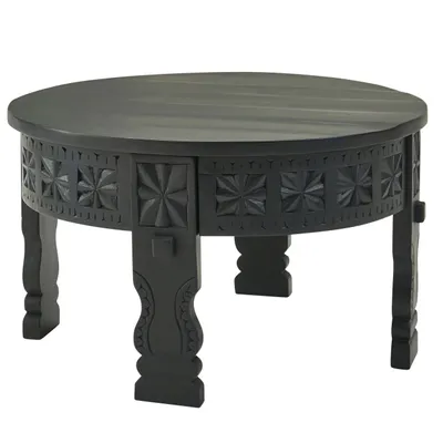 Produktbild von Design Couchtisch 60x36x60 cm Mango Massivholz Sofatisch Rund Schwarz, Wohnzimmertisch Holz Salontisch Massiv, Tisch Wohnzimmer Orientalisch, Kaffeetisch Loungetisch