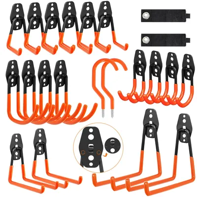 Image de Crochets muraux pour garage, lot de 22 crochets doubles, crochets pour outils électriques, échelles, skateboards, crochets muraux pour charges lourdes