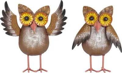 Produktbild von 2er Set Eule braun Metall stehend Stehfigur abstrakt 16cm/18,5cm Haus Dekoration