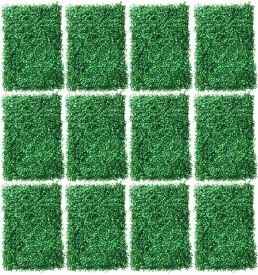 A grid of 12 artificial green hedge panels against a white background.