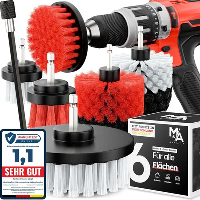 Image de Brosse pour visseuse sans fil [lot de 6] Nettoie universellement voiture, jantes, rembourrage, carrelage et autres I Brosse de nettoyage pour visseuse sans fil I Brosse pour visseuse sans fil