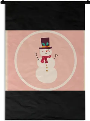 Produktbild von MuchoWow® Wandteppich Wandbehang Schneemann - Zitate - Weihnachten - Frohe Weihnachten - Rosa - Winter 120x180 cm Tapisserie Dekoration Wandtuch - Schlafzimmer - Dekorationen für das Haus