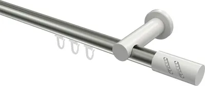 Produktbild von Interdeco Innenlaufstange / Gardinenstange mit Innenlauf Edelstahl-Optik / Weiß, Typ Platon Zoena (Glitzerzylinder), 20 mm Ø 1-läufig, 400 cm