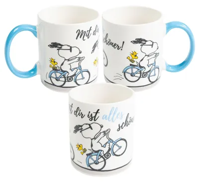 Produktbild von The Peanuts Snoopy Tasse - Mit dir ist alles schöner! Kaffeetasse Becher Kaffeebecher aus Keramik Weiß Blau 320 ml