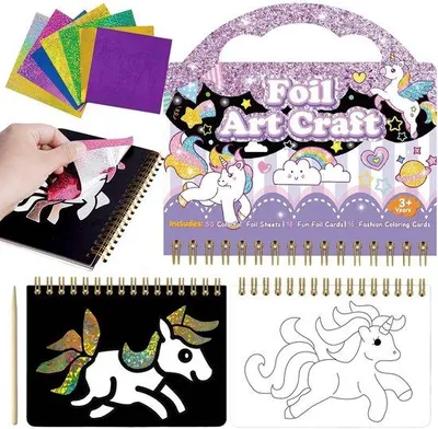 Image de Kit d'art pour filles - Thème licorne - Kit de bricolage - 50 autocollants colorés - Ensemble d'art et de loisirs créatifs - 17,2 x 18 cm - Matériel de bricolage pour filles