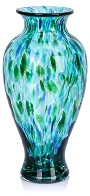 Glasvase 30 cm, handgeblasen, türkis, Breitmund, für Blumen, Tischdeko