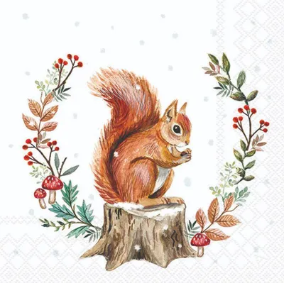 Produktbild von Ambiente Serviette Eichhörnchen Herbstkranz 33x33 cm Tischdeko Herbstmotiv 20 Stück