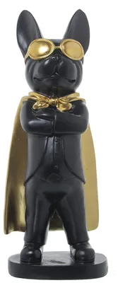Bulldoggen-Figur mit Brille und Umhang, 13 x 12 x 33 cm