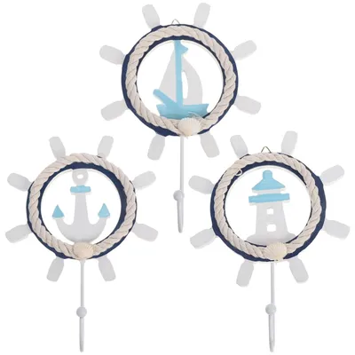 Productafbeelding van Set van 3 houten kleerhangers met een maritiem design