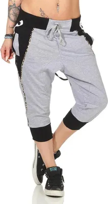 Produktbild von Damen Aladin Jogginhose 3/4 Capri Sport-Hose Baumwolle ; Grau-Schwarz S/36