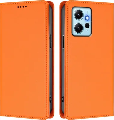 Produktbild von Handyhülle für Xiaomi Redmi Note 12 4G, Kunstleder Klapphülle Stoßfeste Magnetische Hülle mit Ständer Orange