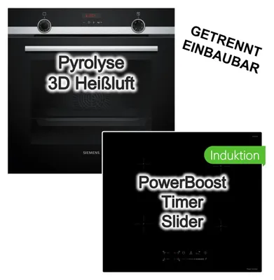 Produktbild von Herdset SIEMENS Dampfunterstützung Pyrolyse + keenberk Induktionskochfeld Booster TouchSlider
