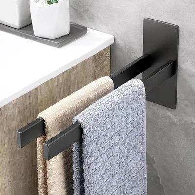 Zdjęcie produktu dla Wieszak na ręczniki - podwójny - do organizacji łazienki - samoprzylepny - 36 cm - matowy, czarny