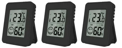 Produktbild von Miraval Thermo-/ Hygrometer 3-er Set Schwarz – Digital Hygrometer & Thermometer, Komfortanzeige, Magnet, Standfuß, Wandhalterung, °C/°F Anzeige