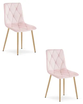 Image de Lot de 2 chaises Libra en velours rose clair avec pieds effet bois