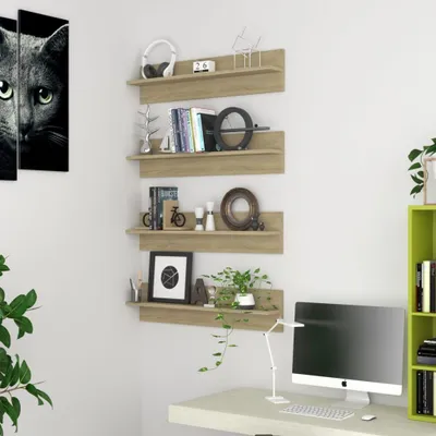 Productafbeelding van Maison Exclusive - Wandplanken, 4 stuks, Sonoma-eikenhout, 80x11,5x18 cm, houtvezelplaat