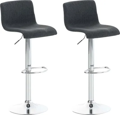 Imagen del producto de CLP, juego de 2 taburetes Hover, tapizados en tela, con altura ajustable y giratorios. Color: gris oscuro. Estructura: cromada