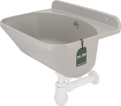 Produktbild von KOTARBAU® Ausgussbecken aus Polystyrol 46 x 36 x 20 cm Waschbecken Grau Spülbecken mit Stöpsel, Siphon und Montageset Waschküche Möbel Handwaschbecken Becken inkl. Ablaufgarnitur und Schrauben