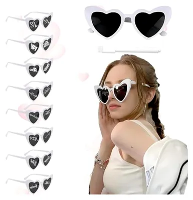 Produktbild von Herz Sonnenbrille, DIY Herzbrille mit Stift, Sonnenbrille für Frauen, Sonnenbrille für Hochzeiten, Junggesellenabschied, Geburtstagsfeiern, Halloween, Weihnachten