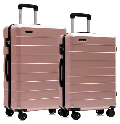 Produktbild von Reisekoffer Set mit Trolley, Handgepäck und Hartschalenkoffern, 4 Rollen 360°, Zahlenschloss, Gummigriff (2-teilig, L&XL, Roségold)