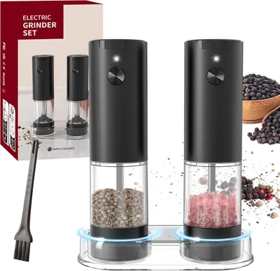 Produktbild von Elektrische Salz und Pfeffermühle Set, 2er Pack Gewürzmühle, mit LED-Licht und Einstellbarer Grobheit, USB Wiederaufladbar