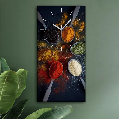 Produktbild von Wohnzimmer Leinwand Uhr Geräuschlos Küche 30x60 Gewürze, Gemüse, Motive, weiße Zeiger