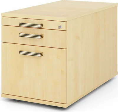 Produktbild von Rollcontainer Arvo | Ahorn | HxBxT 51,2x42,8x80cm | Streifengriff | 3 Schübe | Mit Schloss & Zentralverriegelung