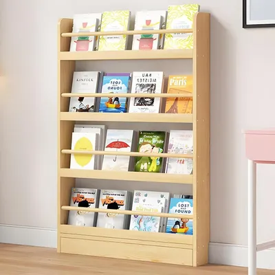 Image de Étagère murale pour enfants, bibliothèque en bois, dimensions 60x10x120 cm, couleur bois naturel