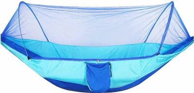 Obrázek produktu pro Kempingová houpací síť s moskytiérou, venkovní cestovní houpací síť na spaní pro turisty a batůžkáře