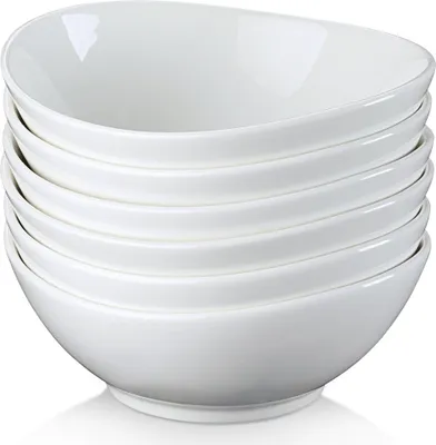 Produktbild von LOVECASA 6 teiliges Suppenschale Set, Tafelservice aus Porzellan, Eiform, Ramenschüssel, Müslischalen, Salatschüssel, Füllmenge 355 ml, 14,9 × 14,3 × H 6 cm