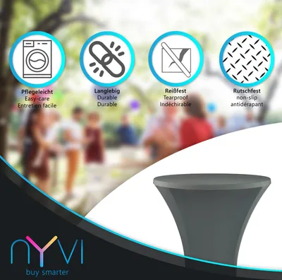 Produktbild von NYVI Stehtischhusse NYVIGala Anthrazit Ø 70-75 cm - Elastische Premium Stretchhussen für gängige Bistrotische & Stehtische - Dehnbarer Tischüberzug